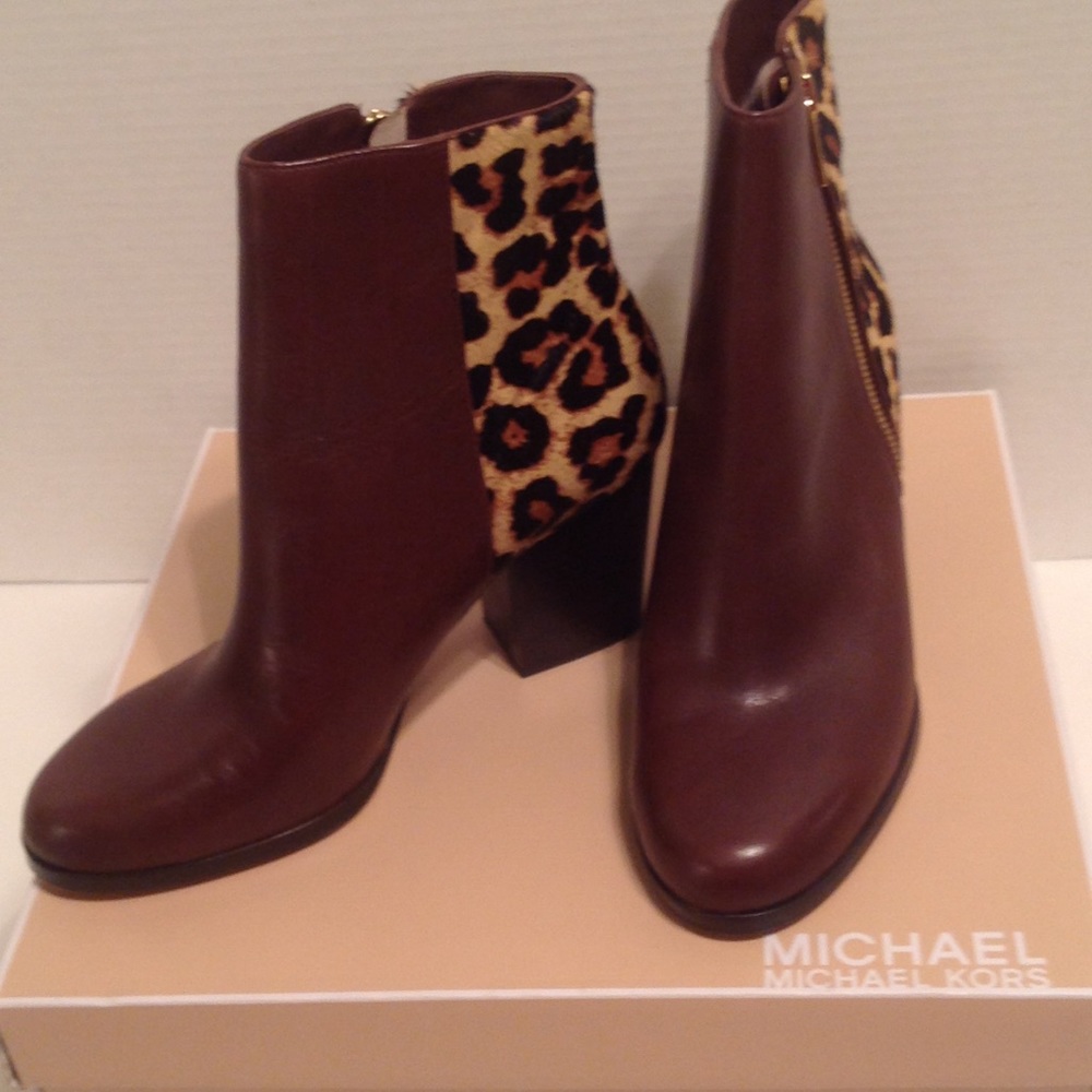 Michael Kors Silvy Brown and Leopard  Ankle Boots